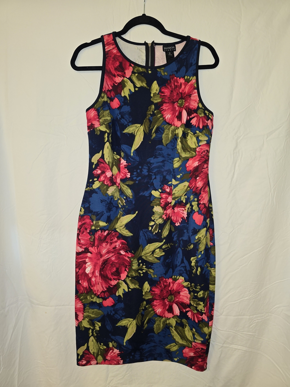 Enfocus Studio Navy Midi Dress with Pink Floral Print